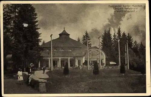 Ak Hellabrunn Harlaching München, Zool. Garten, Tierpark Hellabrunn, Waldrestaurant