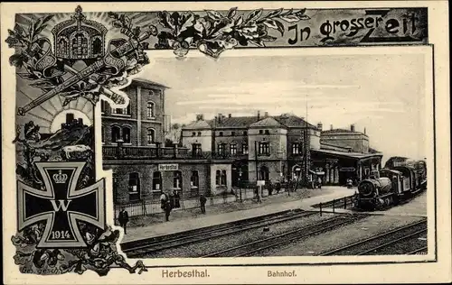 Passepartout Ak Herbesthal Lontzen Wallonien Lüttich, Bahnhof, Gleisseite, Eisernes Kreuz