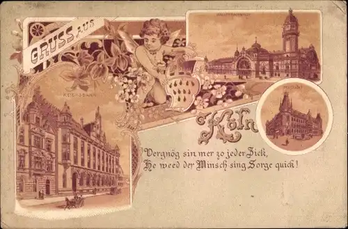 Litho Köln am Rhein, Hauptbahnhof, Reichsbank, Post