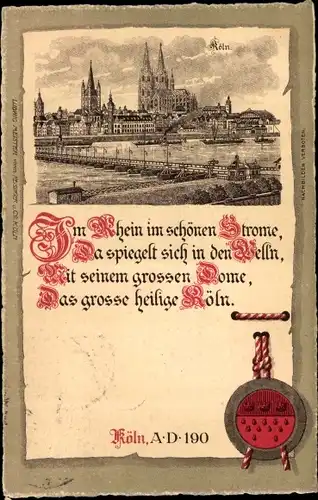 Litho Köln Rhein, Kölner Dom, Urkunde, Das große heilige Köln