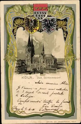 Passepartout Wappen Litho Köln am Rhein, Dom, Seitenansicht
