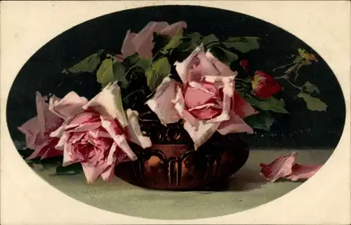 Künstler Ak Klein, Catharina, rosa Rosen in Vase, Meissner & Buch 2279