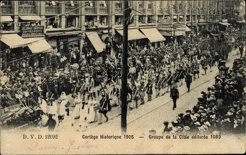 Ak Bruxelles Brüssel, Cortege Historiqne 1905, Groupe de la Citee delivree 1860