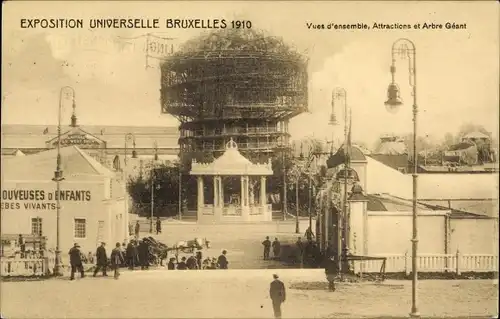 Ak Bruxelles Brüssel, Exposition de 1910, Vue d'ensemble, Attractions et Arbre Geant