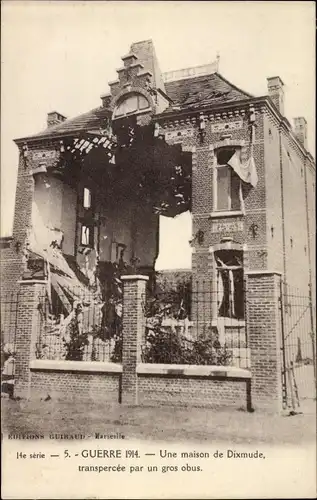 Ak Diksmuide Dixmude Westflandern, Guerre 1914, Une maison, transpercee par un gros obus
