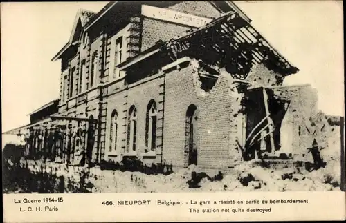 Ak Nieuport Nieuwpoort Westflandern, La gare a resiste en partie au bombardement