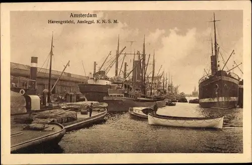 Ak Amsterdam Nordholland Niederlande, Havengezicht, Aanlegpl. K.N.S.M., Schiffe, Boote