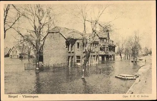 Ak Vlissingen Zeeland Niederlande, Singel, Überflutung, Häuser