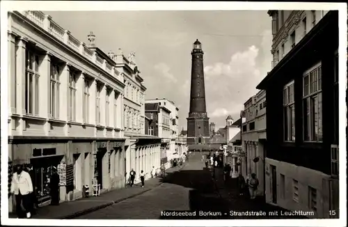 Ak Nordseebad Borkum in Ostfriesland, Strandstraße, Leuchtturm