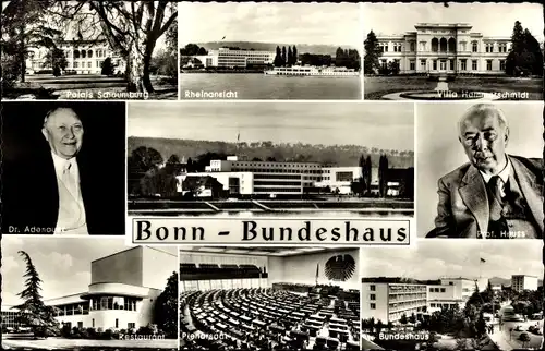 Ak Bonn am Rhein, Bundeshaus, Palais Schaumberg, Villa Hammerschmidt, Adenauer, Heuss