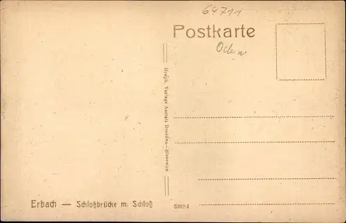 Ak Erbach im Odenwald Hessen, Schloßbrücke mit Schloß