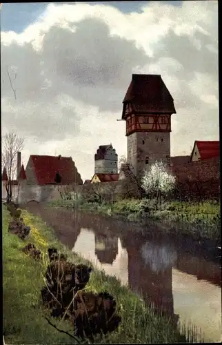 Ak Dinkelsbühl in Mittelfranken, Bäuerllins Turm und Stadtmühle