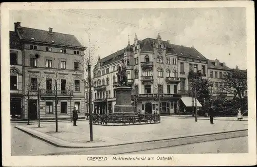 Ak Krefeld am Niederrhein, Ostwall, Moltkedenkmal