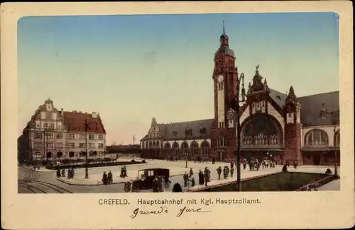 Ak Krefeld am Niederrhein, Hauptbahnhof mit Kgl. Hauptzollamt