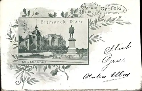 Ak Krefeld am Niederrhein, Bismarck Platz, Denkmal, Kreis Ständehaus