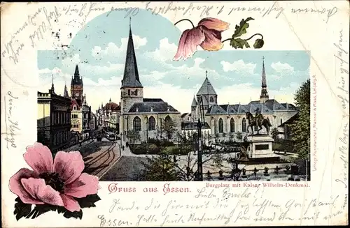 Ak Essen im Ruhrgebiet, Burgplatz mit Kaiser Wilhelm Denkmal