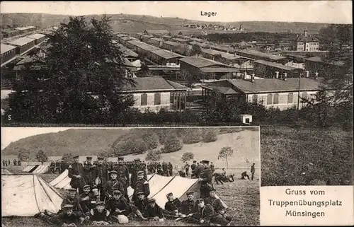 Ak Münsingen in Württemberg, Truppenübungsplatz, Lager, Gruppenbild