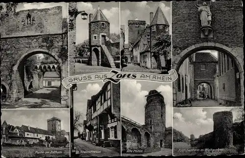 Ak Zons Dormagen am Niederrhein, Altes Schlosstor, Rheintor, Alte Mühle, Krötchenturm