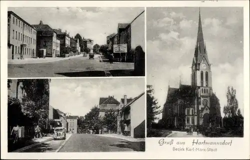 Ak Hartmannsdorf in Sachsen, Kirche, Straßenansicht