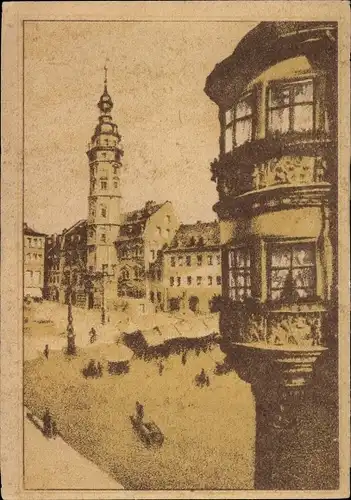 Ak Gera, Markt, Haus mit Erker, Turm