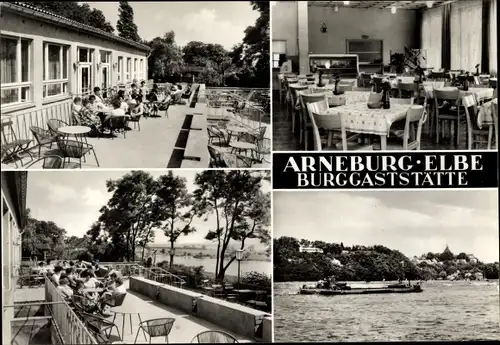 Ak Arneburg an der Elbe, Burggaststätte, Terrasse, Innenansicht