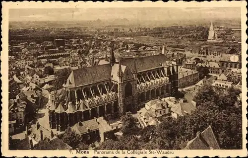 Ak Mons Wallonien Hennegau, Panorama de la Collegiale Ste-Waudru