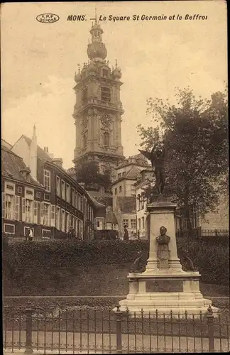 Ak Mons Wallonien Hennegau, Le Square St Germain et le Beffroi