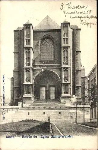 Ak Mons Wallonien Hennegau, Entree de l'Eglise Ste-Waudru