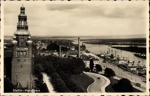 Ak Szczecin Stettin Pommern, Panorama mit Hakenterrasse