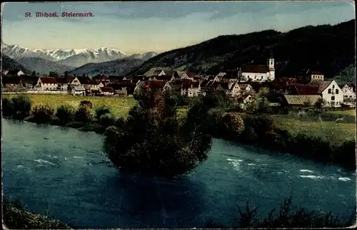 Ak Sankt Michael in Obersteiermark, Ort mit Umgebung