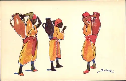 Künstler Ak Sandoz, Nordafrika, Wasserträger, Auto Circuits Nord Africains, CGT