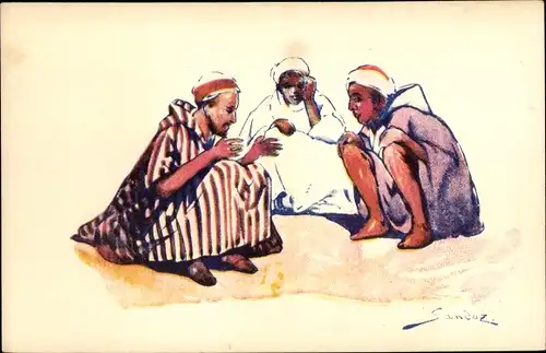Künstler Ak Sandoz, Nordafrika, Araber im Gespräch, Auto Circuits Nord Africains, CGT