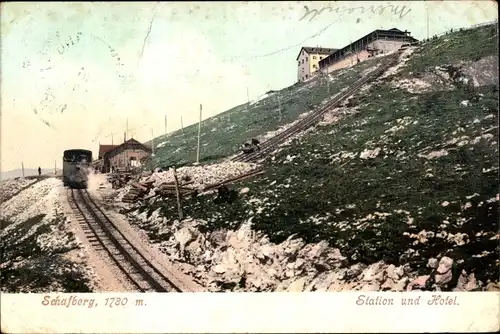 Ak Schafberg im Salzkammergut in Salzburg, Station und Hotel