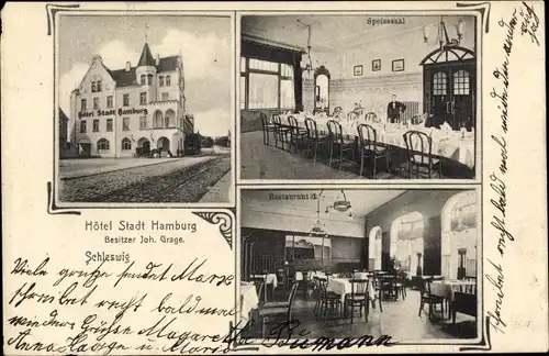 Ak Schleswig an der Schlei, Hotel Stadt Hamburg, Speisesaal, Restaurant