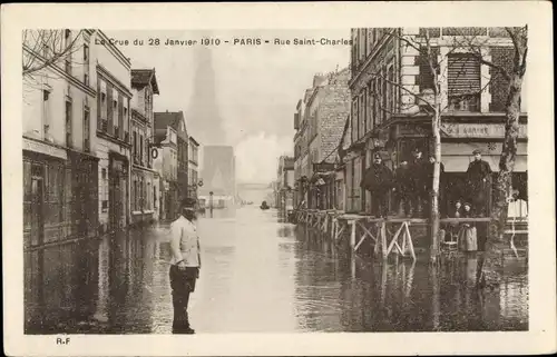 Ak Paris, Überschwemmung 1910, Crue de la Seine de 1910, Rue Saint Charles