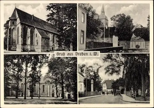 Ak Vreden im Münsterland Westfalen, Kirche, Straßenpartie