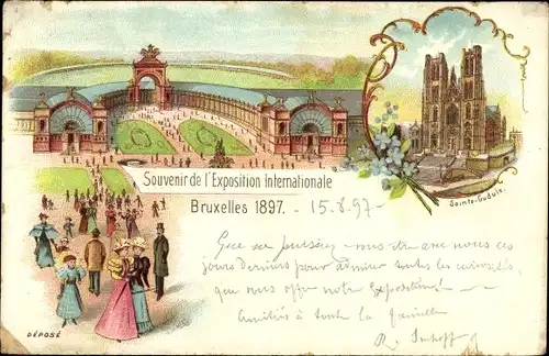 Litho Bruxelles Brüssel, Saint Gudule, Depose, Exposition Internationale 1897