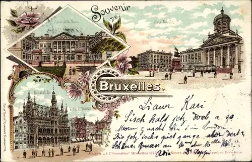 Litho Bruxelles Brüssel, Place Royale, Maison du Boi, Palais de la Nation