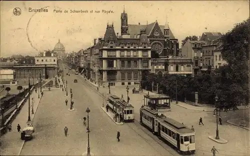 Ak Bruxelles Brüssel, Porte de Schaerbeek et rue Royale, Tram