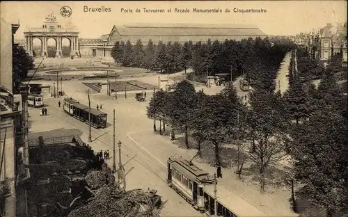 Ak Bruxelles Brüssel, Porte de Tervueren et Arcade Monumentale du Cinquantenaire, tramway
