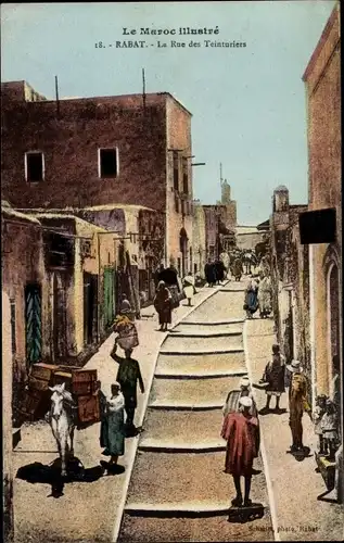 Ak Rabat Marokko, La Rue des Teinturiers, Straßenszene