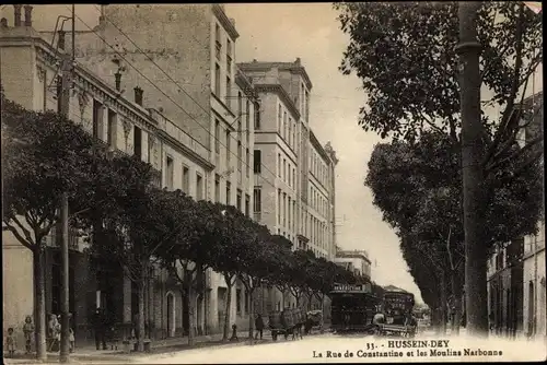 Ak Hussein Dey Algerien, La Rue de Constantine et les Moulins Narbonne