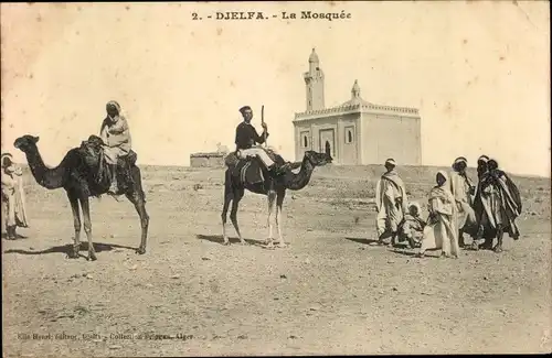 Ak El Djelfa Algerien, La Mosquee, Kamelreiter