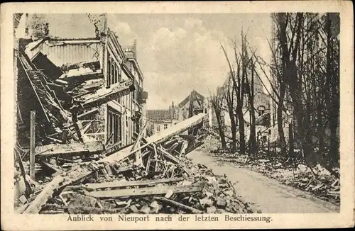 Ak Nieuport Nieuwpoort Westflandern, Anblick nach der letzten Beschießung, Kriegszerstörungen