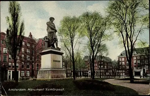 Ak Amsterdam Nordholland Niederlande, Monument Rembrandt