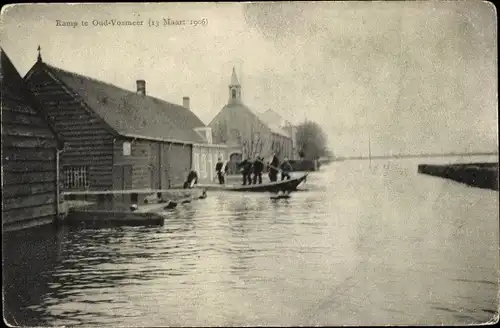 Ak Oud Vossemeer Zeeland Niederlande, 13 Maart 1906, Überflutung, Ruderboot