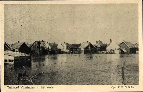 Ak Vlissingen Zeeland Niederlande, Tuinstad, in het water, Überflutung, Gebäude im Wasser