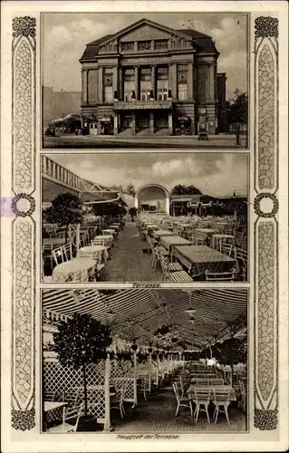 Ak Magdeburg an der Elbe, Zentraltheater, aussen, Terrasse