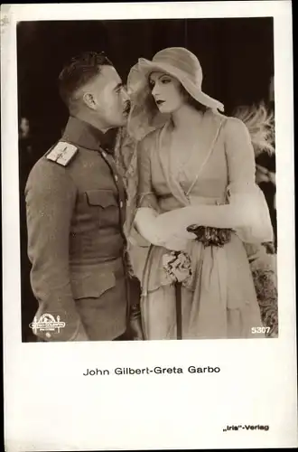 Ak Schauspieler John Gilbert und Greta Garbo, Portrait