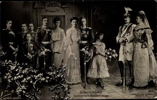 Ak Silberhochzeit im Kaiserhause, Kaiser Wilhelm II., Cecilie, Kronprinz, Kaiserin Auguste Viktoria